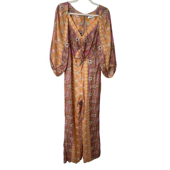 NWT Sandro Knotted Floral Print Jumpsuit Beige‎ Linen Blend FR 40 / US 8 Summer - Picture 5 of 13